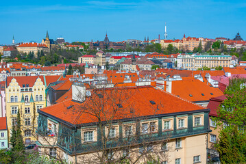 Fototapeta premium Panorama view of Vinohrady in Prague, Czech republic