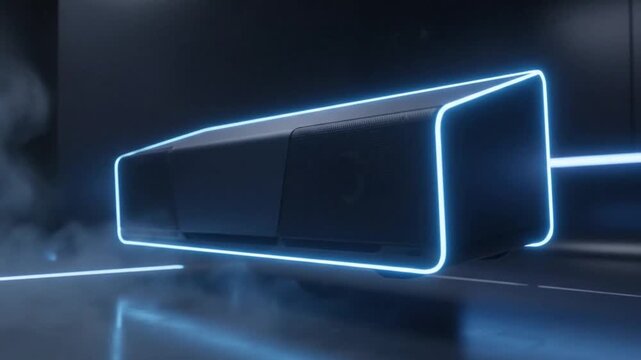 Futuristic Projector Shooting Laser Beams in Dark Modern Room with Smoke Effects