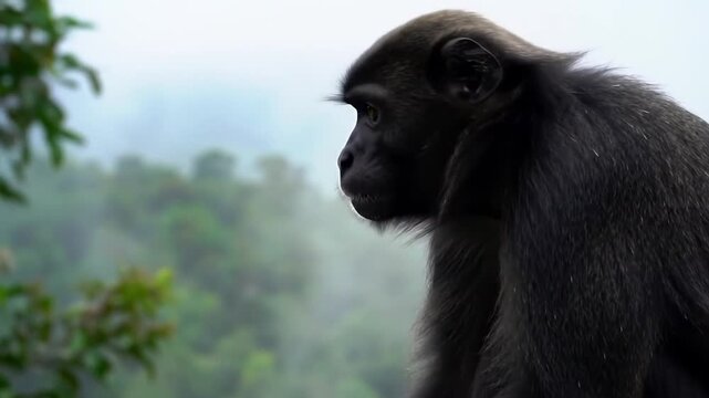 Grey monkey profile misty day