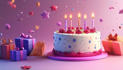 Colorful 3D Birthday Background Featuring Cake and Candles
