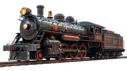 Obraz premium Illustration of a side view of an old steam train lying on rails.