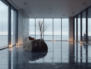 Obraz na płótnie Canvas serene landscape of a spa or wellness center with calming water features and natural elements