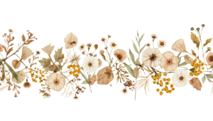 Dried Floral Border Watercolor Autumn Bouquet Illustration
