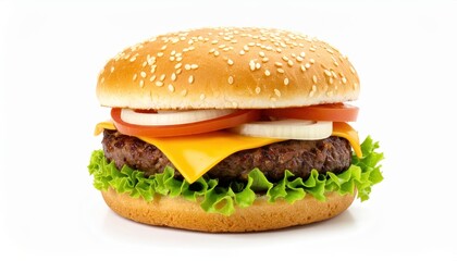 Mouthwatering cheeseburger featuring fresh ingredients and a juicy beef patty, perfect for food and culinary themes.
