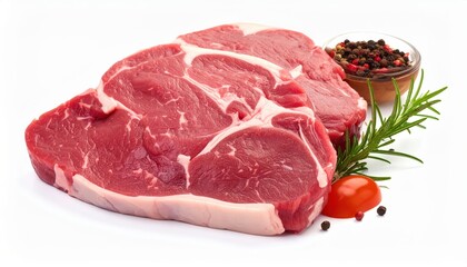 Fototapeta premium High-quality image of raw beef steaks with rosemary, peppercorns, and tomato, perfect for culinary and cooking themes.