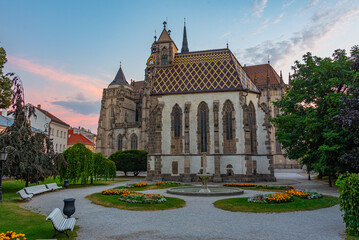 Fototapeta premium Sunset view of the Saint Elisabeth cathedral and Saint Michael c