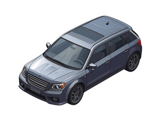Isometric Compact Hatchback 3D Illustration PNG