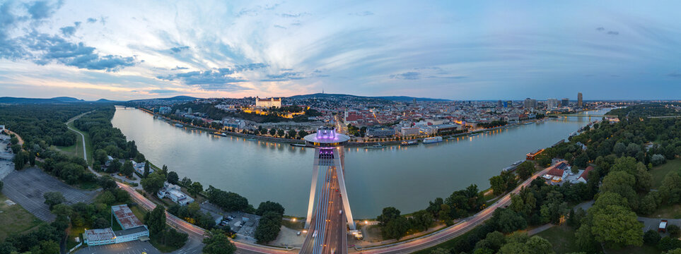 Aerial view of SNP bridge in Bratislava, Slovakia