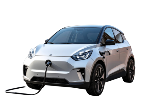 Electric Hatchback Plugged into Charging Station PNG