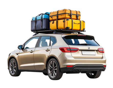 Realistic Hatchback with Roof Luggage Side View PNG