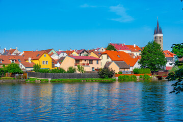 Obraz premium Reflection of Telc cityscape in Czech republic