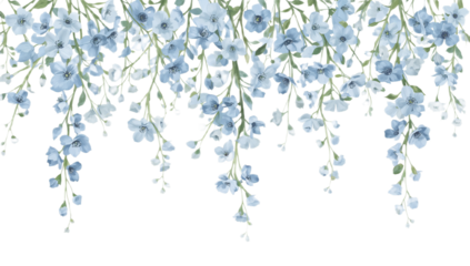 Gentle cascade of serene blue blossoms, floral elegance with soft textures and delicate details