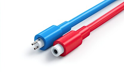Close-up of Blue and Red Electrical Cables with Connectors.