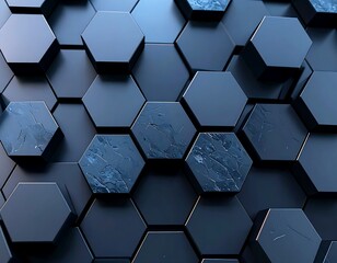 3D hexagon tiles with textured surface, modern abstract geometric background.