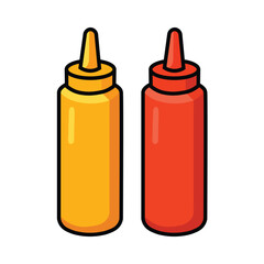 Illustration Vector Graphic Cartoon of Ketchup and Mustard Bottles