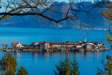 Fototapeta premium Panorama view of Isola dei Pescatori at Lago Maggiore, Italy