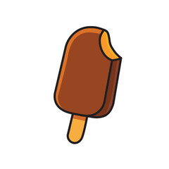 Illustration Vector Graphic Cartoon of a Chocolate Coated Ice Cream Bar with Bite on Stick