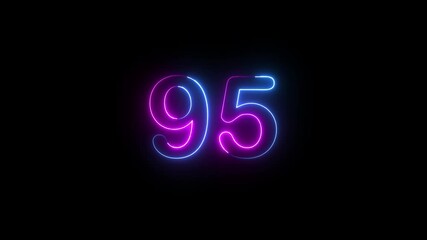 Number 95 text icon animation glowing neon pink and blue color digit countdown anniversary template sign symbol on black background - Powered by Adobe