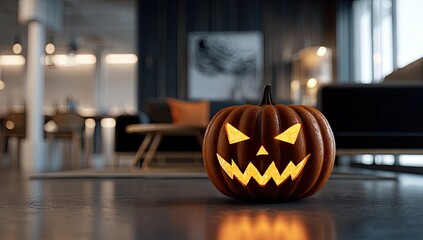 Spooky Halloween Jack-o-Lantern in a Modern Living Room.
