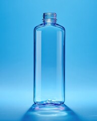 Clear Plastic Bottle on Solid Background with Soft Lighting and Elegant Reflection Effects