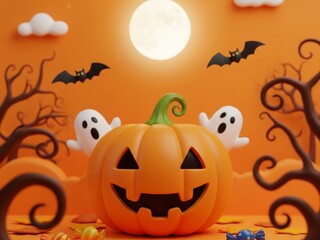 halloween background with pumpkin and bats
