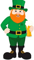 Cartoon leprechaun holding a beer glass