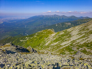Fototapeta premium Panorama view of High Tatras national park from track towards Kr