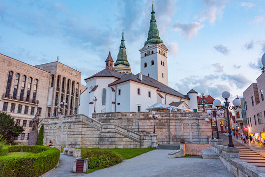 Sunset view of Andrej Hlinka square in Zilina, Slovakia