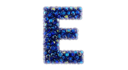 Blue crystal letter e isolated on transparent background