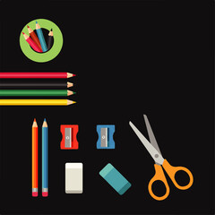 Colorful Pencils, Scissors, and Stationary Supplies for School or Office