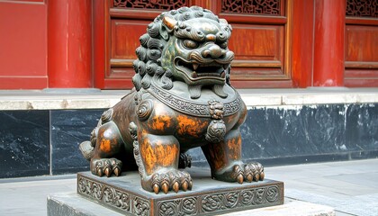 Chinese Guardian Lion Statue at Temple