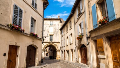 Obraz premium European town alleyway, sunny day