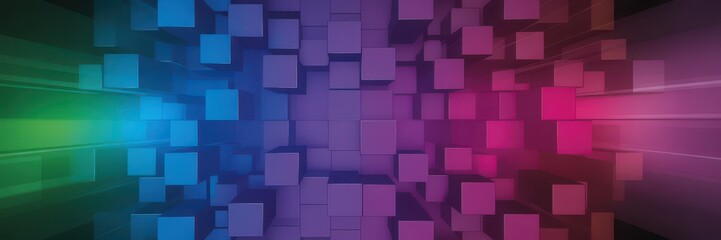 Fototapeta premium Abstract geometric background with vibrant neon light gradients and textured blocks