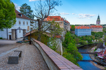 Cesky Krumlov castle overlooking Vltava river, Czech republic