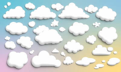 いろんな形のぷっくり雲_various shapes of puffy clouds_3Drendering