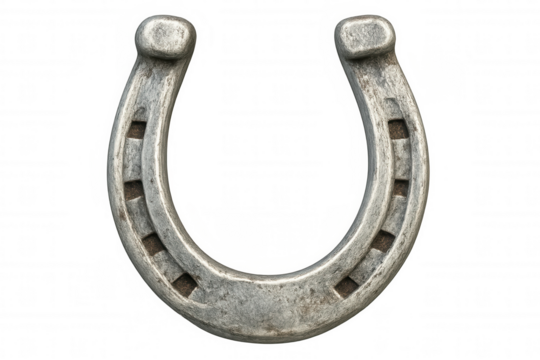 Metallic horseshoe hanging against transparent backdrop, symbolizing luck, wealth, and spiritual shielding from misfortune