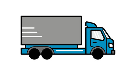 A stylized blue truck with a gray cargo box, featuring three horizontal white lines indicating motion, perfect for logistics and delivery service imagery