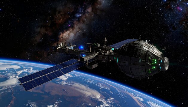 Futuristic space station orbiting Earth (2) - Powered by Adobe