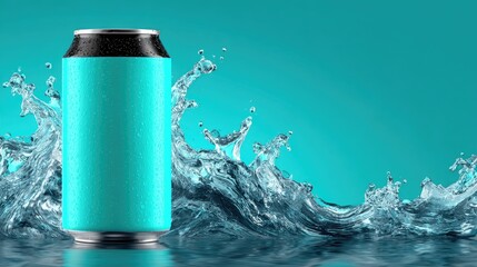 Teal Can Cooler with Water Splash