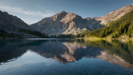 morning view of mountain reflection in lake