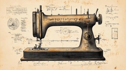 Vintage Sewing Machine Technical Drawing