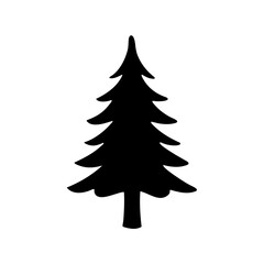 Obraz premium Black silhouette of a Christmas tree with evergreen branches on white