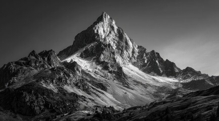 Obraz premium Majestic grayscale mountain peak