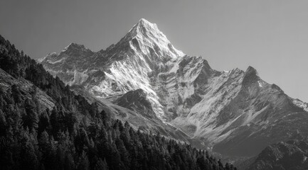 Obraz premium Majestic snow-capped peak, sunlit, mountain range