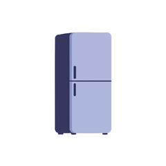 A modern 2D flat vector refrigerator in a side view, featuring solid color panels and clean lines, presented on a pure white background, perfect for web icons.