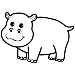 Hippo cartoon illustration outline 
