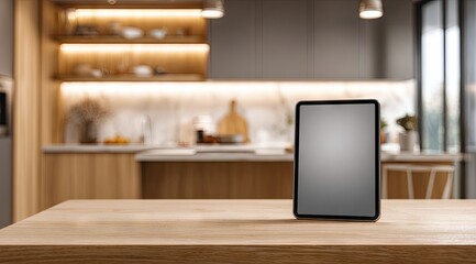 Modern tablet on kitchen table (3)