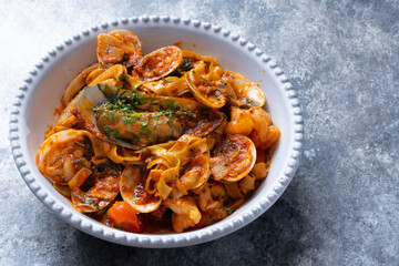 italian seafood pasta in tomato sauce