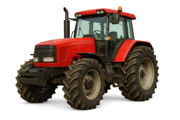 Obraz premium Agricultural machinery showcasing robust red tractor, isolated against transparent backdrop, representing farming industry power and precision
