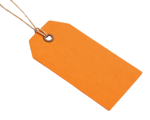blank orange tag isolated, cut-out 